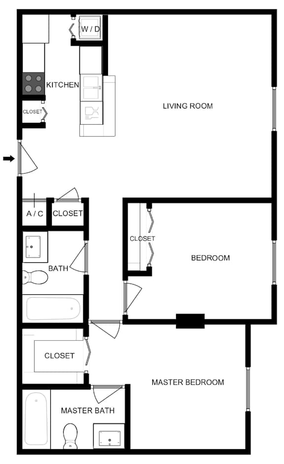 A Floor Plan of a 2 Bedroom Apartment