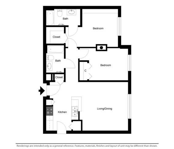 a floor plan of a unit with a bedroom and a living room