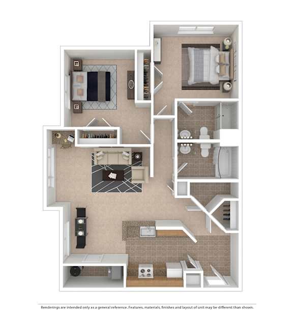 A floor plan of a house with a living room, kitchen, and bathrooms.