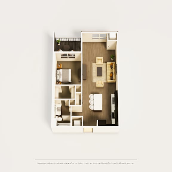 A floor plan of a house with a kitchen, living room, dining room, and two bedrooms.
