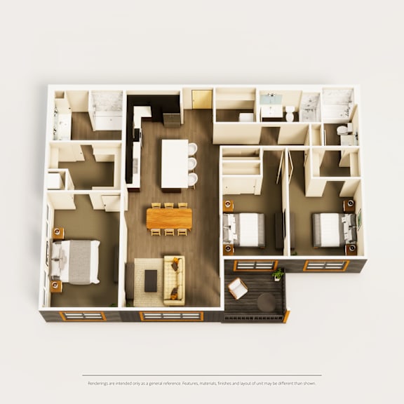 A floor plan of a house with a kitchen, living room, and two bedrooms.