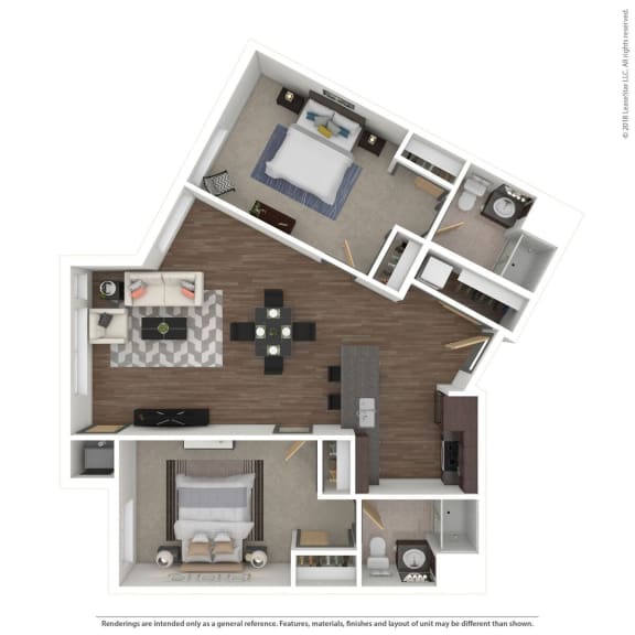 a 3d floor plan with a bedroom and living room at Bluestone Lofts, Duluth, MN