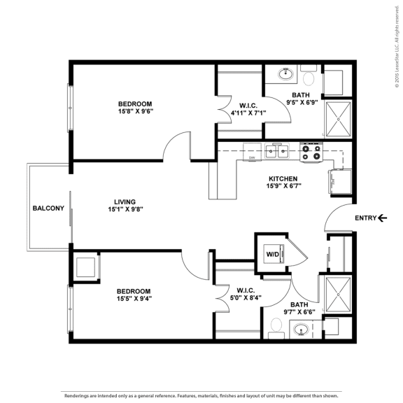 a floor plan of a house with bedrooms and baths at Bluestone Flats, Duluth, 55803
