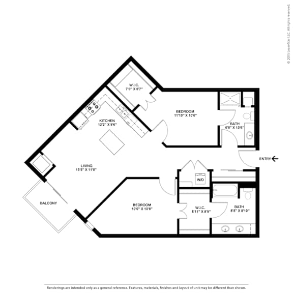 this floor plan is an approximation of a 1125 sq ft floor plan at Bluestone Flats, Duluth, 55803