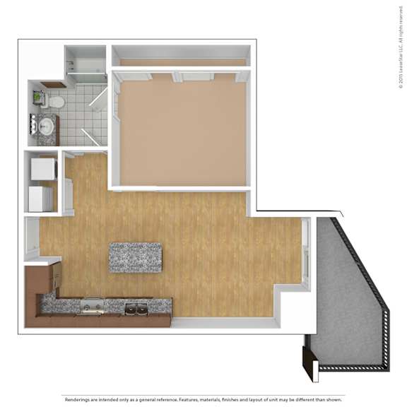 a floor plan of a small apartment with a bedroom and a bathroom at Bluestone Flats, Duluth