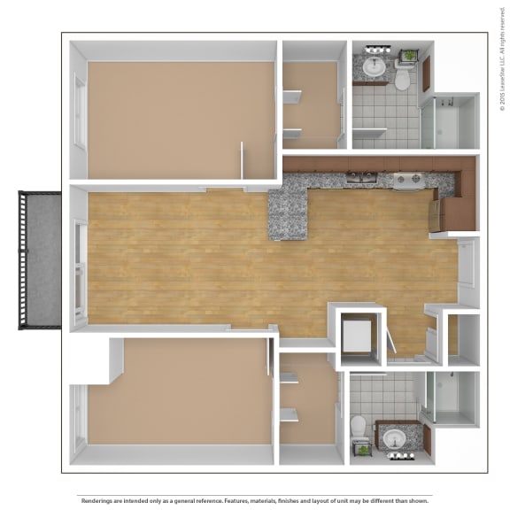 a 3d floor plan of a 1 bedroom apartment at Bluestone Flats, Duluth, MN, 55803