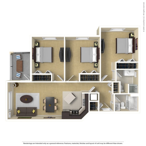 Floor Plan  a 3d floor plan of a 1 bedroom apartment at Summit Ridge, Duluth, Minnesota