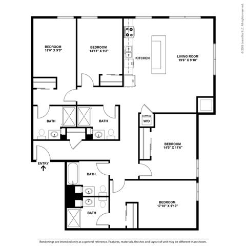 a floor plan of a house with a bedroom at Bluestone Lofts, Duluth, MN 55803