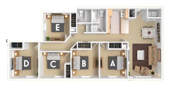 Floor Plan  3d floor plan of a house with bedrooms and baths at Campus Park, Duluth