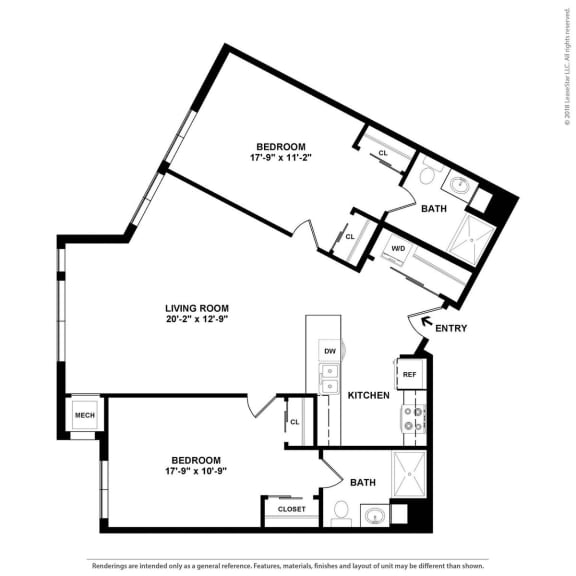 a floor plan of a unit with a bedroom and a living room at Bluestone Lofts, Duluth, MN, 55803