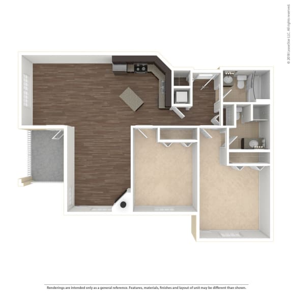 a stylized floor plan with a bedroom and a living room  at Timber Ridge, Minnesota