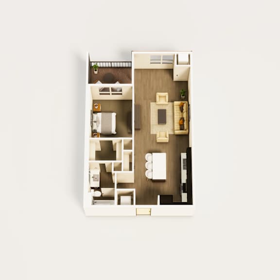 A floor plan of a two-bedroom apartment with a living room, kitchen, and bathroom.