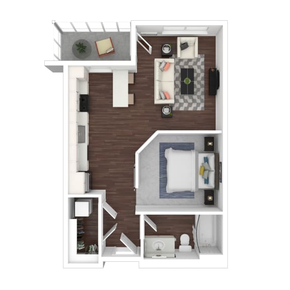 a stylized floor plan with a bedroom and a bathroom  at Timber Ridge, Minnesota