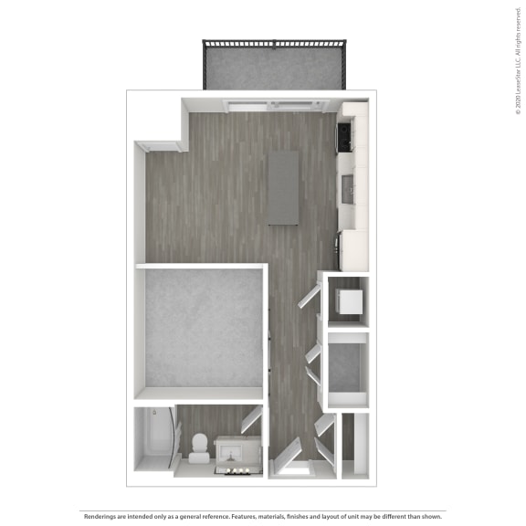 figured floor plan overhead view of 1 bedroom with closet  at Vue at Bluestone, Duluth, Minnesota