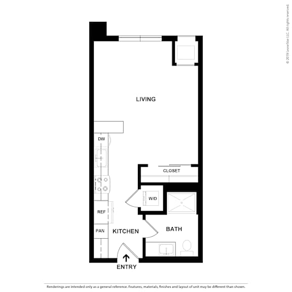 this floor plan is an approximation of a 1 bedroom floor plan at Vue at Bluestone, Duluth, 55803