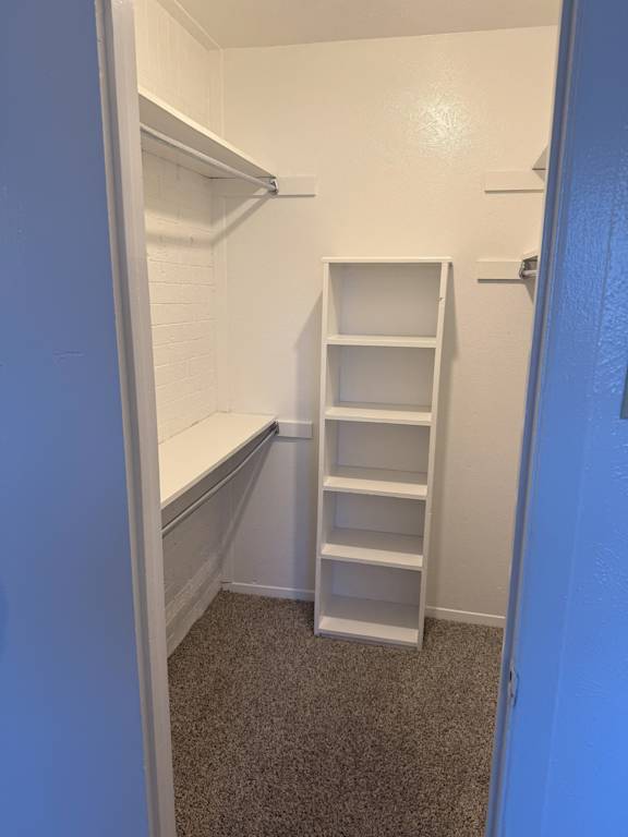 A small white closet with a shelf and a ladder.