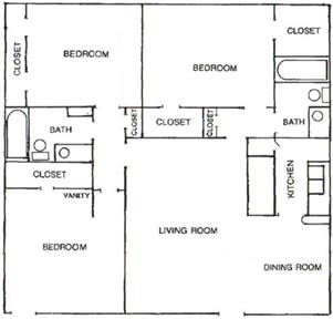 A black and white image of a floor plan for a house.