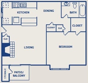 A blueprint of a house layout with labeled rooms such as kitchen, dining, and bedroom.
