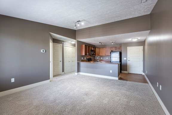 The living room entry area with neutral tones in the Manchester ADA home at The Sterling at Grand Island.