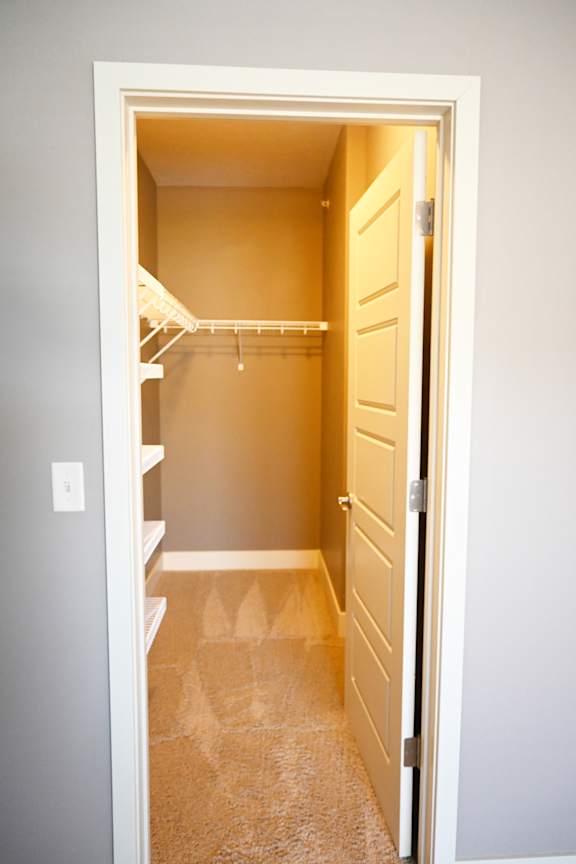 Closet with wire shelving and wood style flooring at The Sterling at Kearney
