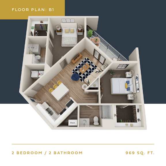B1 Floor Plan | 969 Sq. Ft. B1 Floor Plan | 969 Sq. Ft. at Converge KC Uptown, Kansas City, MO 64111