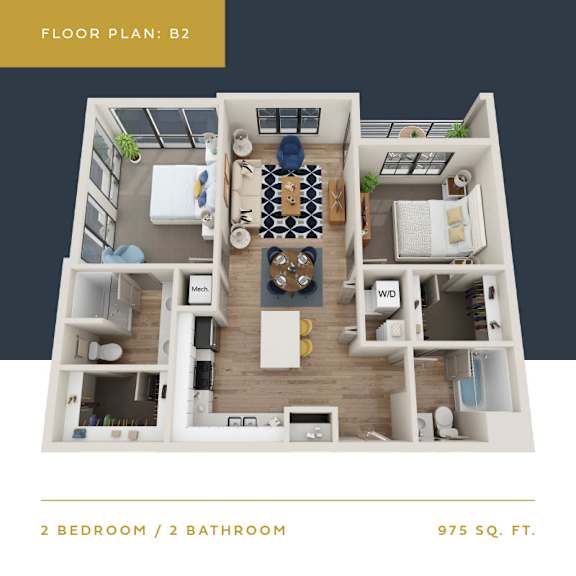 B2 Floor Plan | 975 Sq. Ft. B2 Floor Plan | 975 Sq. Ft. at Converge KC Uptown, Kansas City, MO