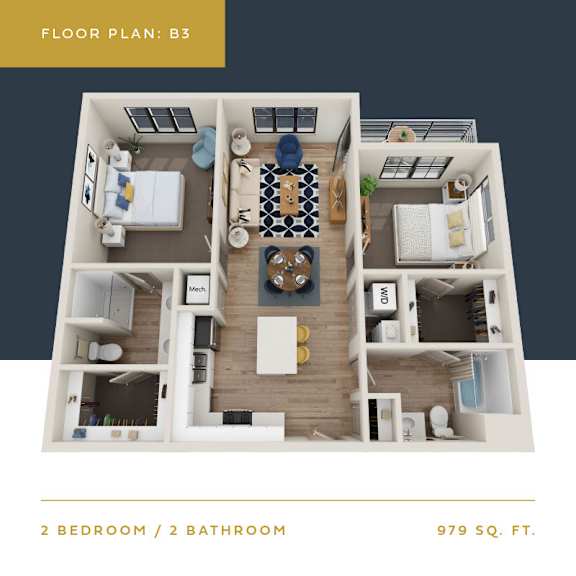 B3 Floor Plan | 979 Sq. Ft. B3 Floor Plan | 979 Sq. Ft. at Converge KC Uptown, Kansas City, 64111