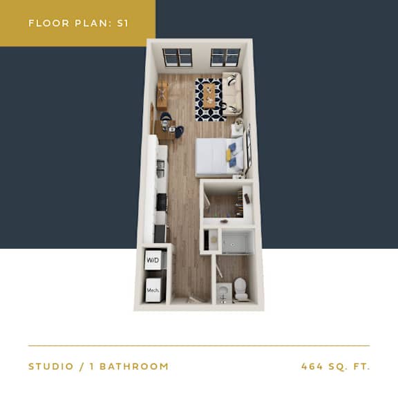 S1 Floor Plan | 464 Sq. Ft. S1 Floor Plan | 464 Sq. Ft. at Converge KC Uptown, Kansas City Missouri