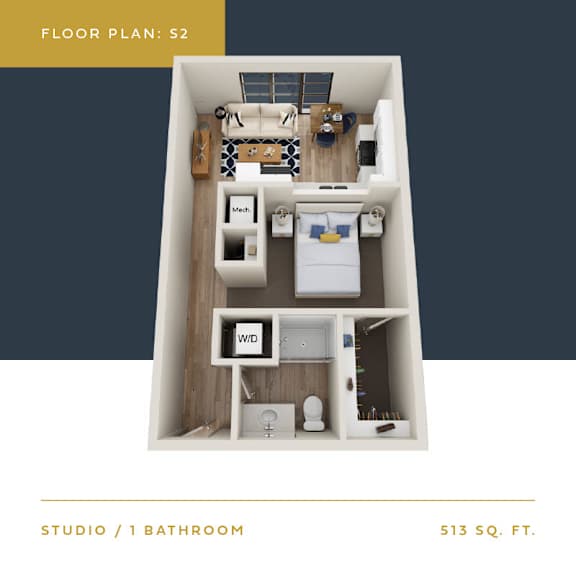 S2 Floor Plan | 513 Sq. Ft. S2 Floor Plan | 513 Sq. Ft. at Converge KC Uptown, Kansas City