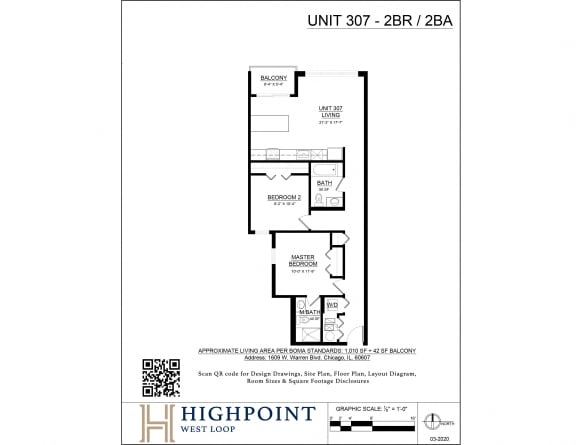 the floor plan of unit 307b