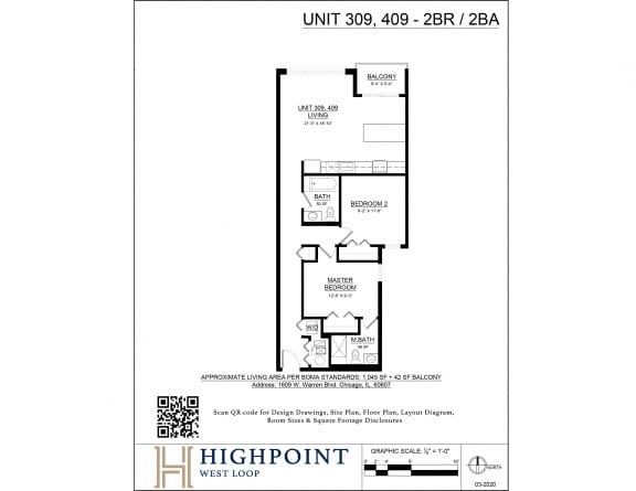 a floor plan of a unit with a bedroom and a bathroom