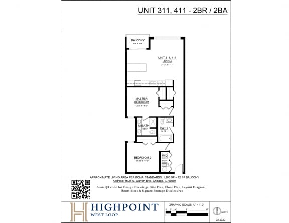 a floor plan of a unit at the west loop apartments