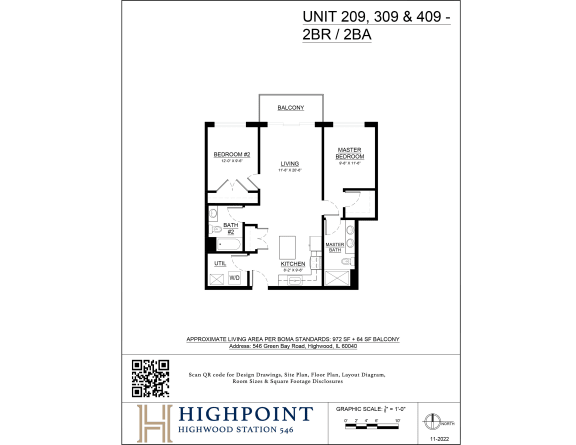 A floor plan for a two bedroom apartment at Highpoint Highwood Station.