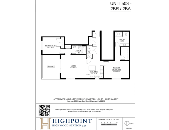 A black and white floor plan for a two bedroom, two bathroom apartment.