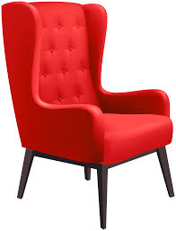 A red chair with black legs and buttons on the back.