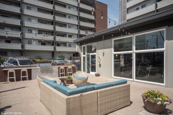 BBQ and patio area outside in the beautiful Denver sunshine  at 4805 E Kentucky in Denver, CO