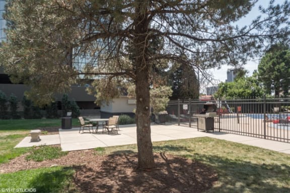 Patio and BBQ area for residents to enjoy at 4600 E Kentucky Ave in Denver, CO