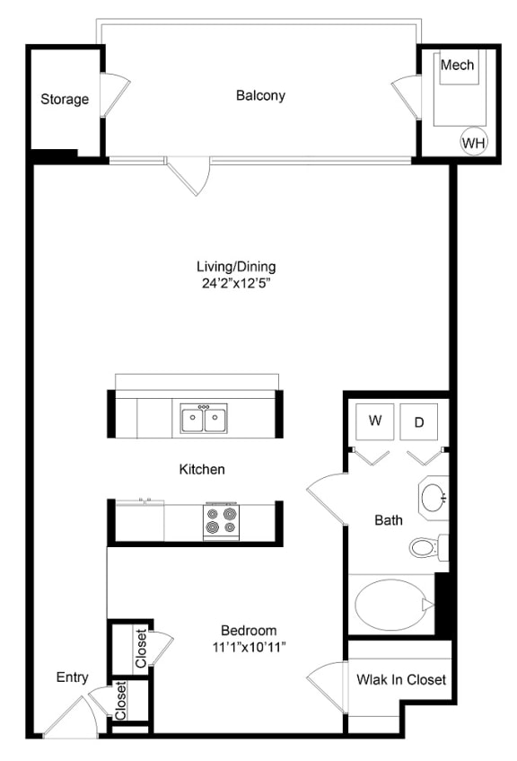 a floor plan of a home with a small kitchen and a living room