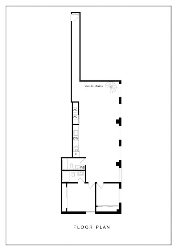 A black and white floor plan of a building with labeled rooms.