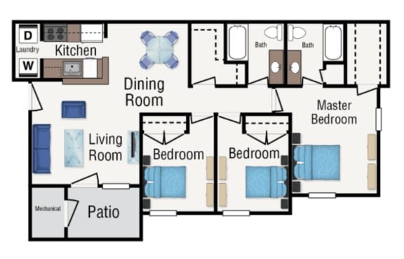 Three bedroom floor plan