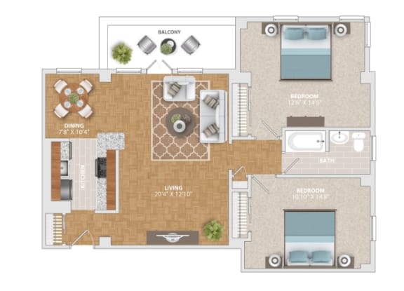 a floor plan of a house with furniture and a swimming pool