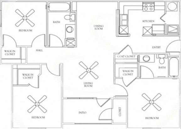 A black and white image of a house floor plan.