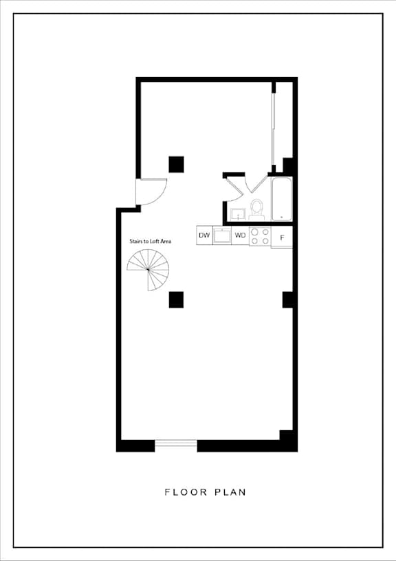 Randolph Lofts Los Angeles floor plan of a house with a staircase leading to the loft area.