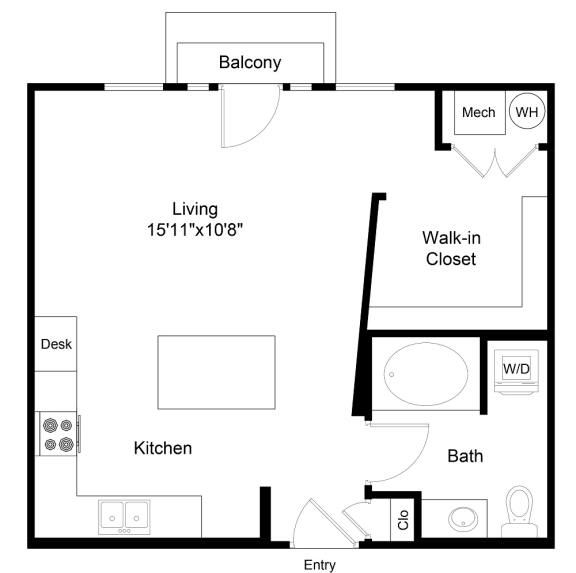 a floor plan of a living room with a bedroom and a kitchen