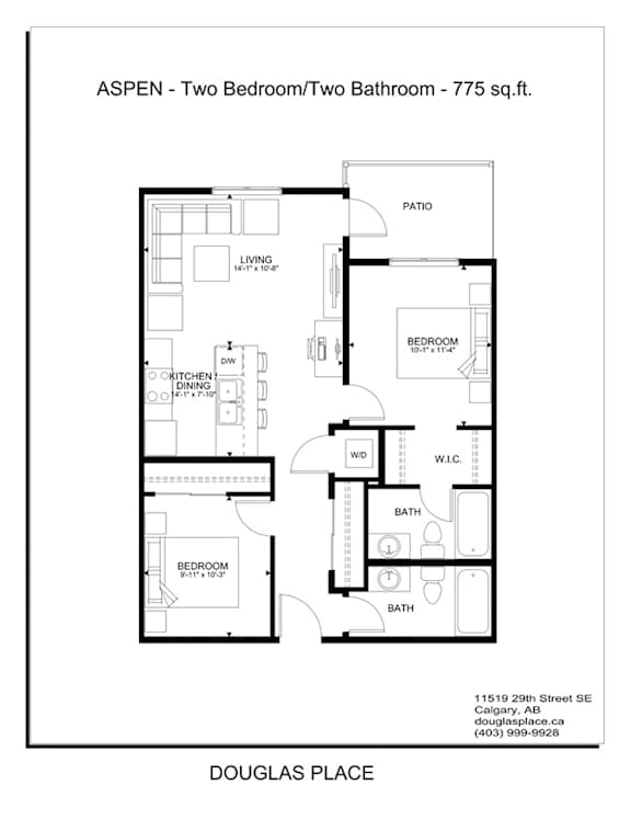 A floor plan for an apartment at Douglas Place.