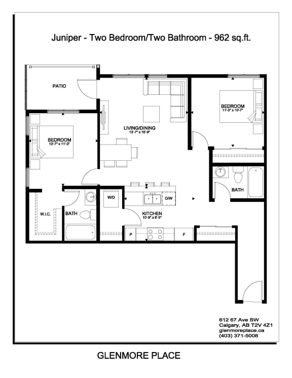 floor plan of the two bedroom two bathroom floor plan at the crossings at