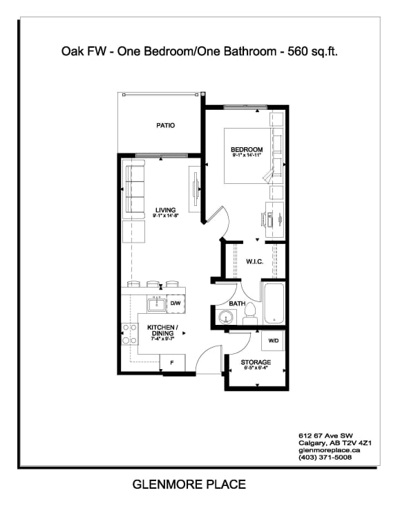 the floor plan one bedroom one bathroom 380 sq ft