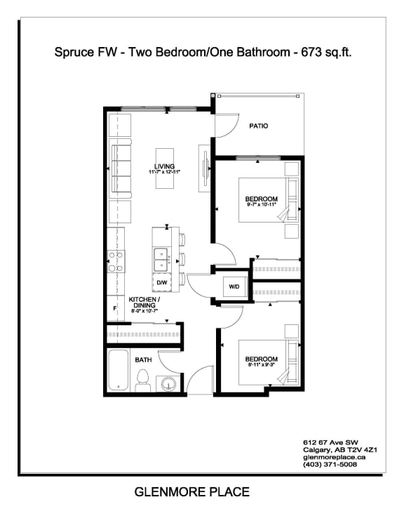 the floor plan of space two bedroom one bathroom apt