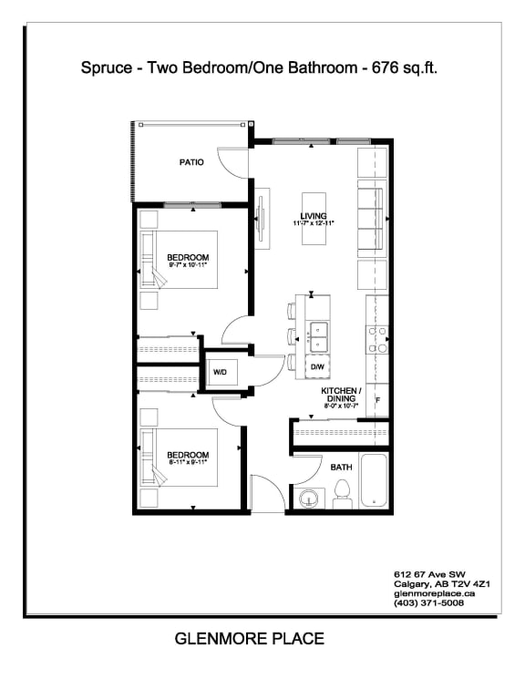 the floor plan of space two bedroom one bathroom 417 sq ft