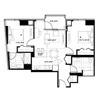 the blueprint of the bedroom floor plan of a studio apartment